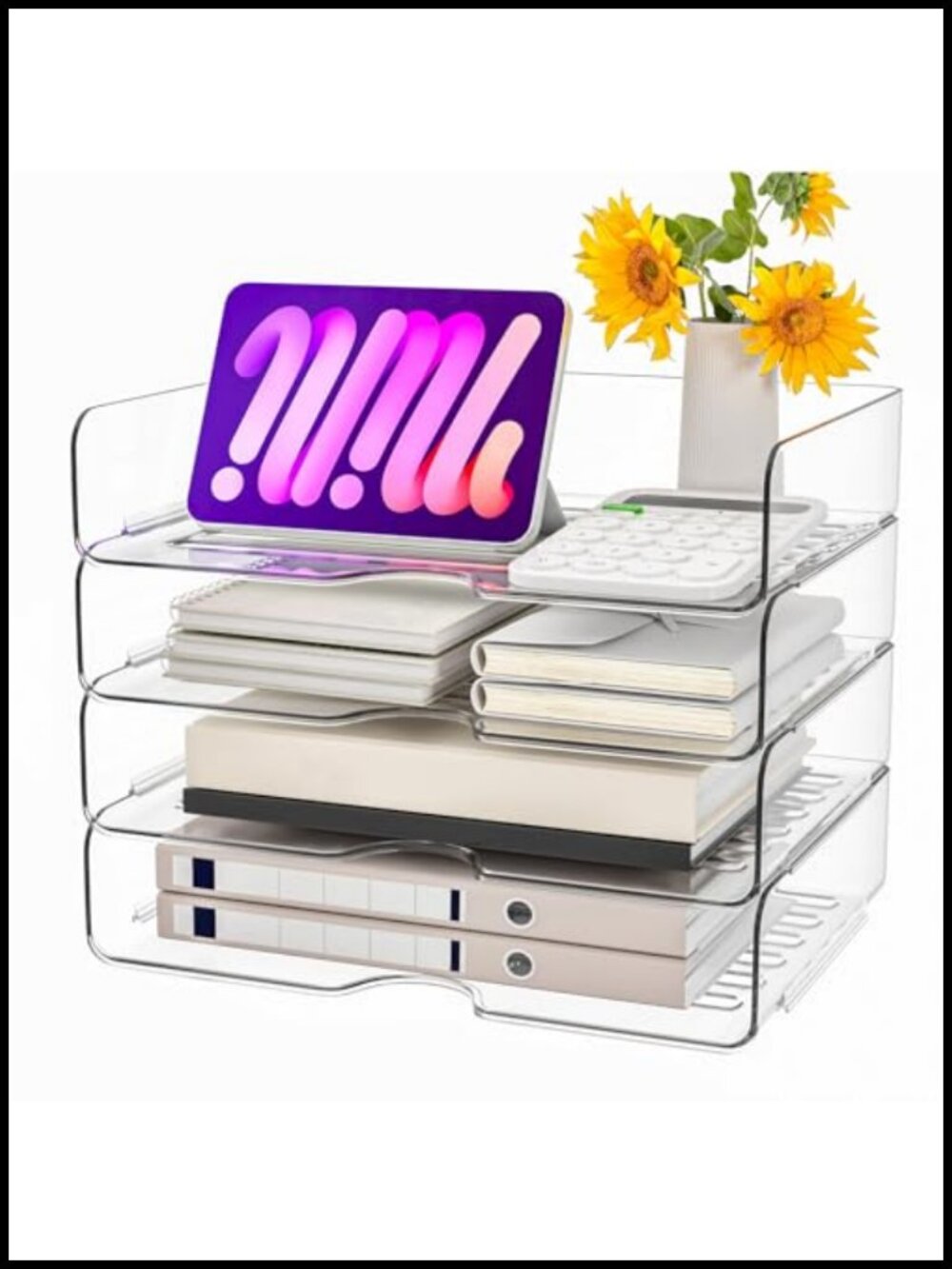 Acrylic Letter Tray 4-Pack Stackable File Organizer Desk Storage